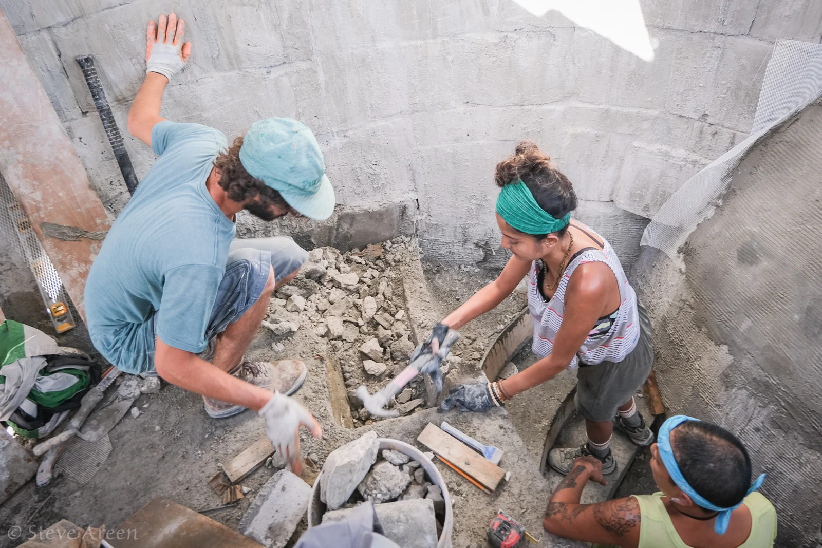 Hands-on construction work inside the Hawaii Dome.