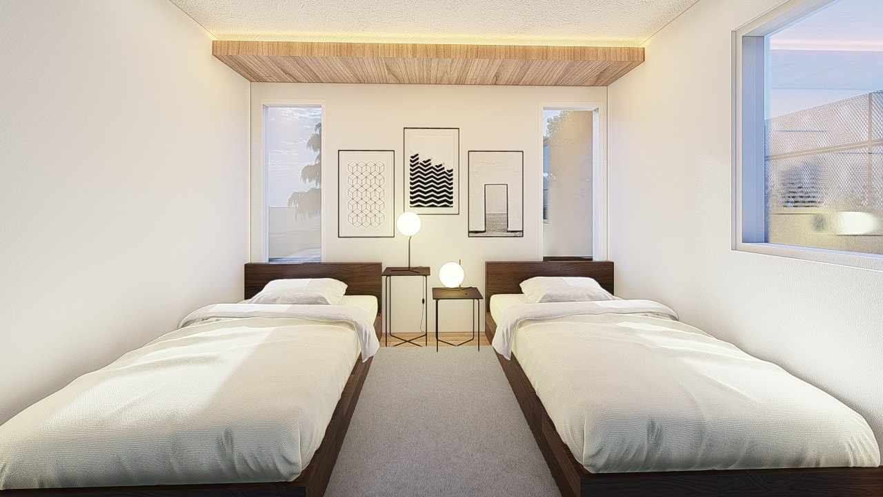 SolHaus secondary bedroom with simple compact planning.