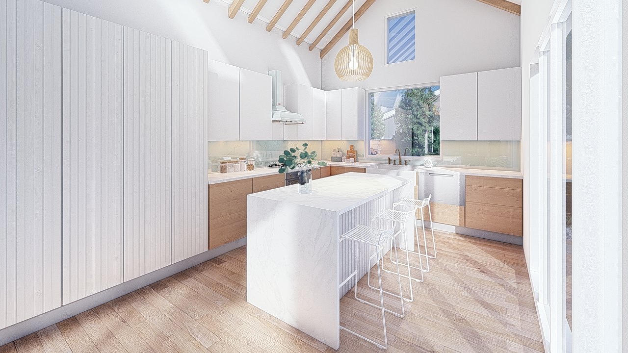 SolHaus kitchen and dining area organized around light and flow.